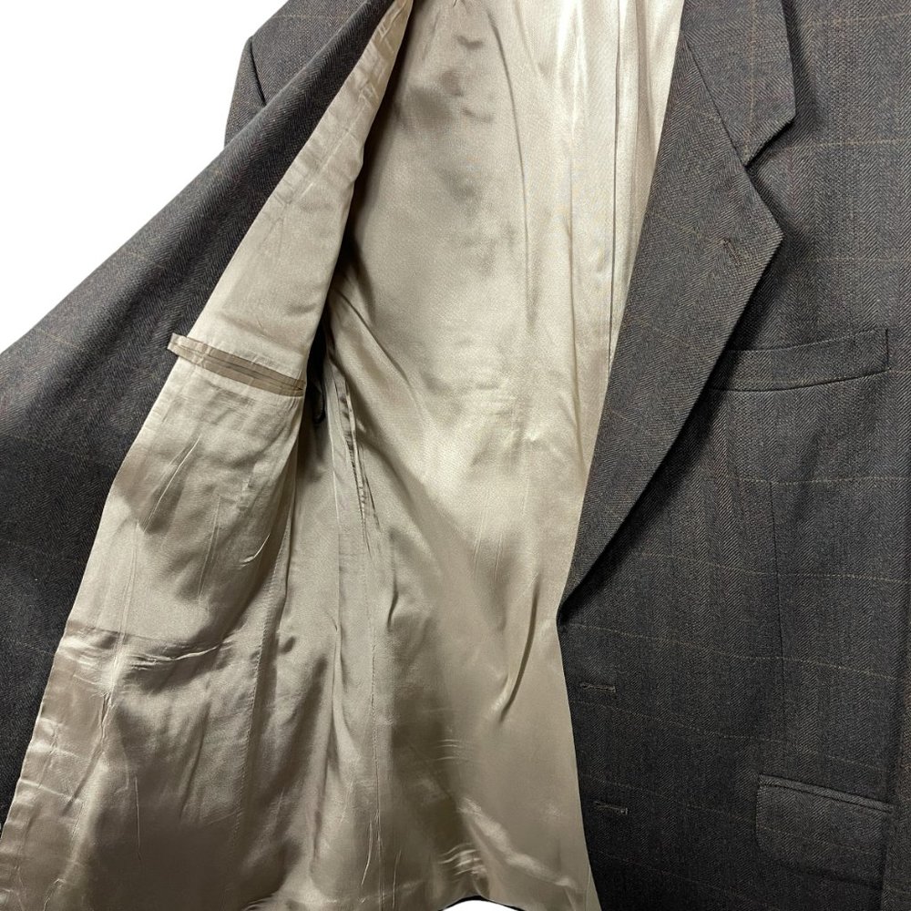 Oscar de la Renta Men's 44R Blazer Plaid Single Breasted Two Button Brown Wool - Picture 9 of 10